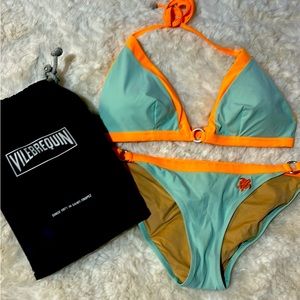 Vibrant Vilebrequin Swim Suit: Small, Light Blue & Neon Orange